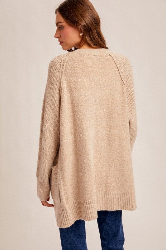 Raglan Sleeve Button Down Sweater Cardigan