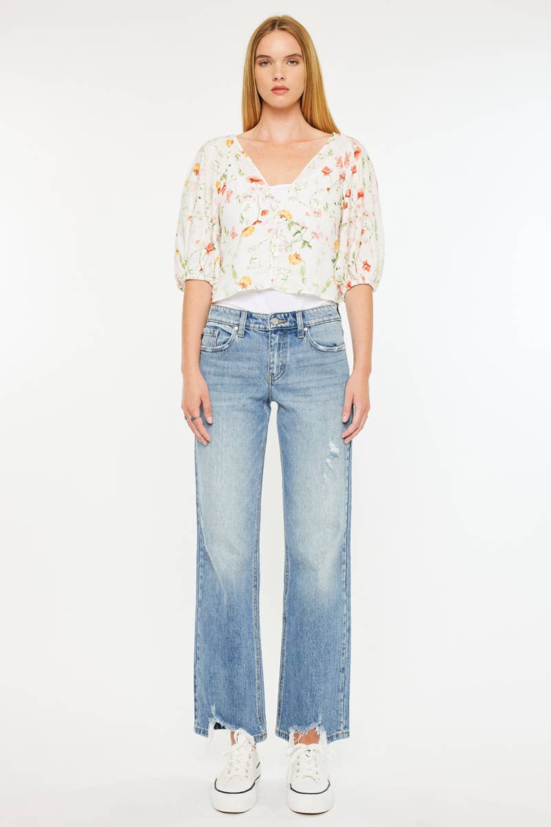 Kan Can Denim | Mid Rise True Straight Jeans - Medium Wash