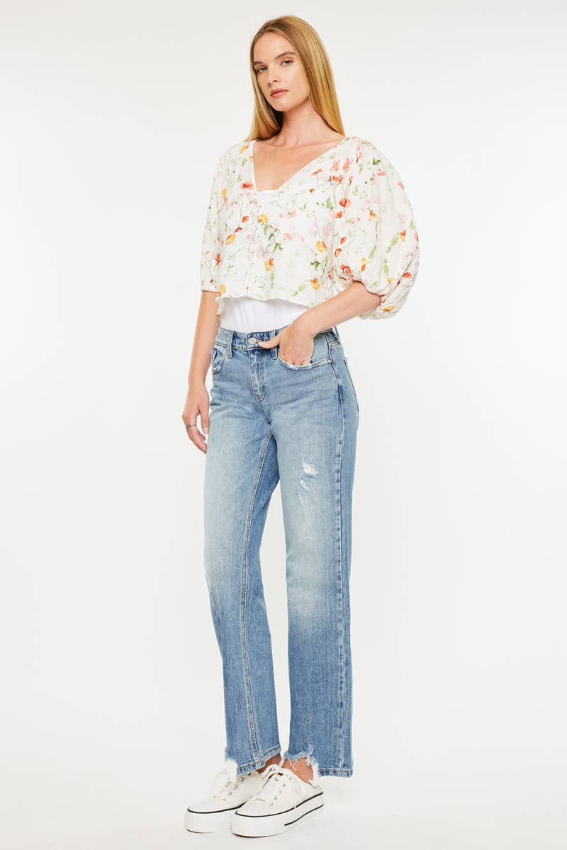 Kan Can Denim | Mid Rise True Straight Jeans - Medium Wash