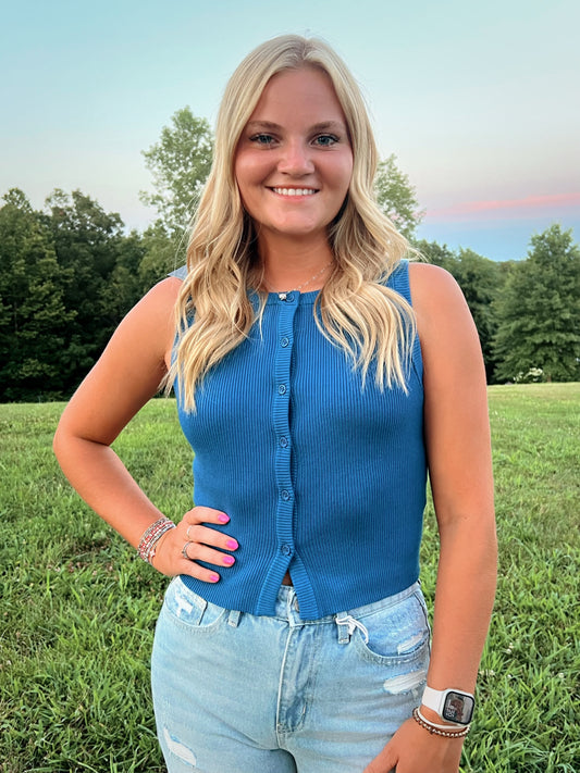 Kenzie Sleeveless Button Front Sweater