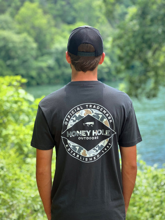 Honey Hole™ Trademark Tee – Graphite Camo Back Print