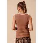 Caramel Contrast Stitch Ribbed Tank