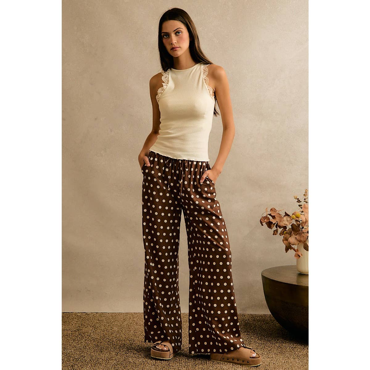 Cocoa Dot Wide Leg Pants