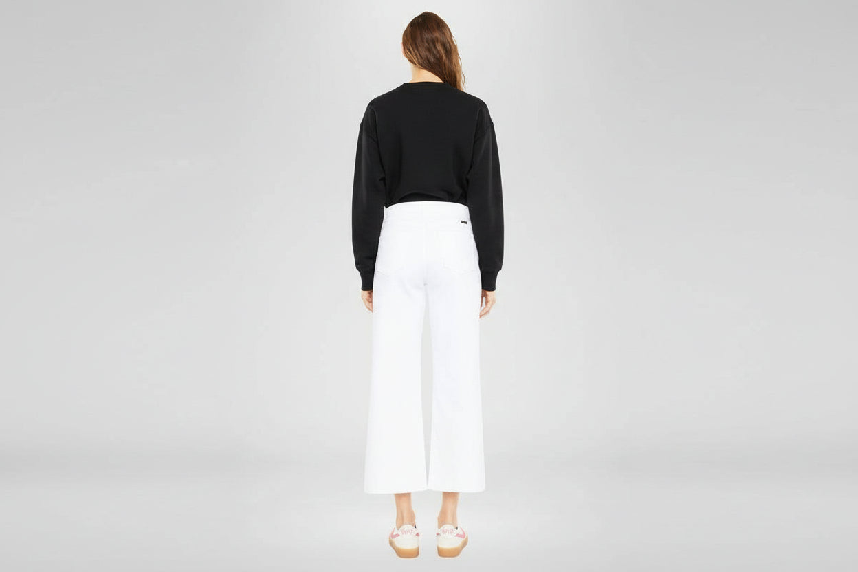 Kan Can Denim | High Rise White Crop Wide Leg Jeans