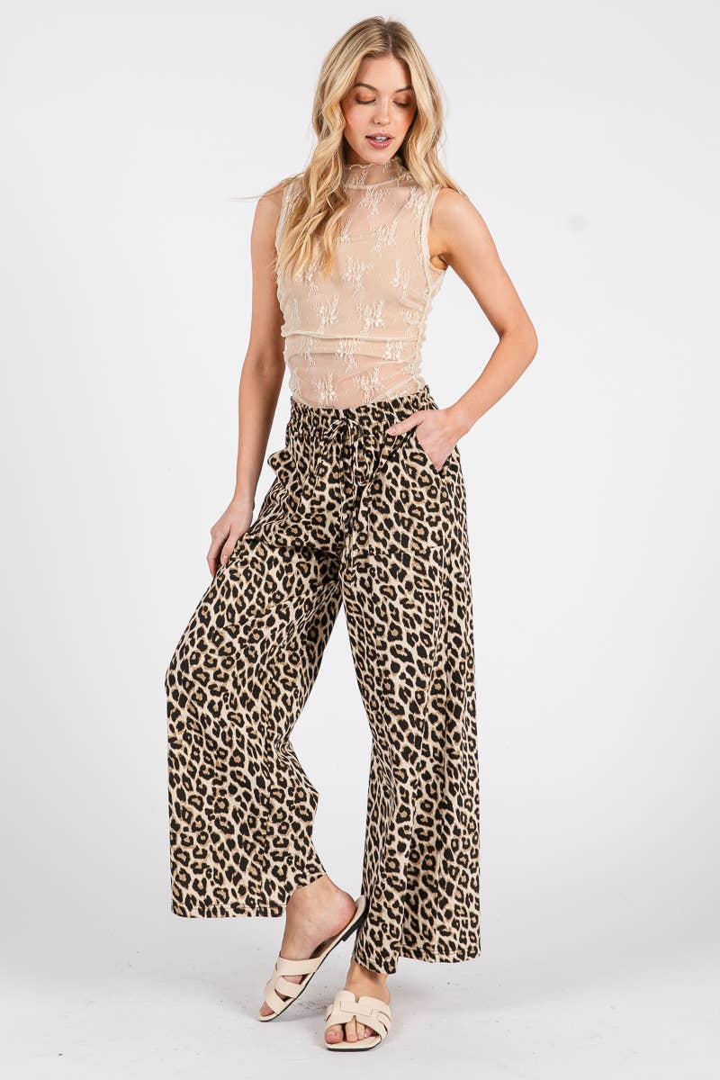 Cropped Leopard Wide Leg Pants