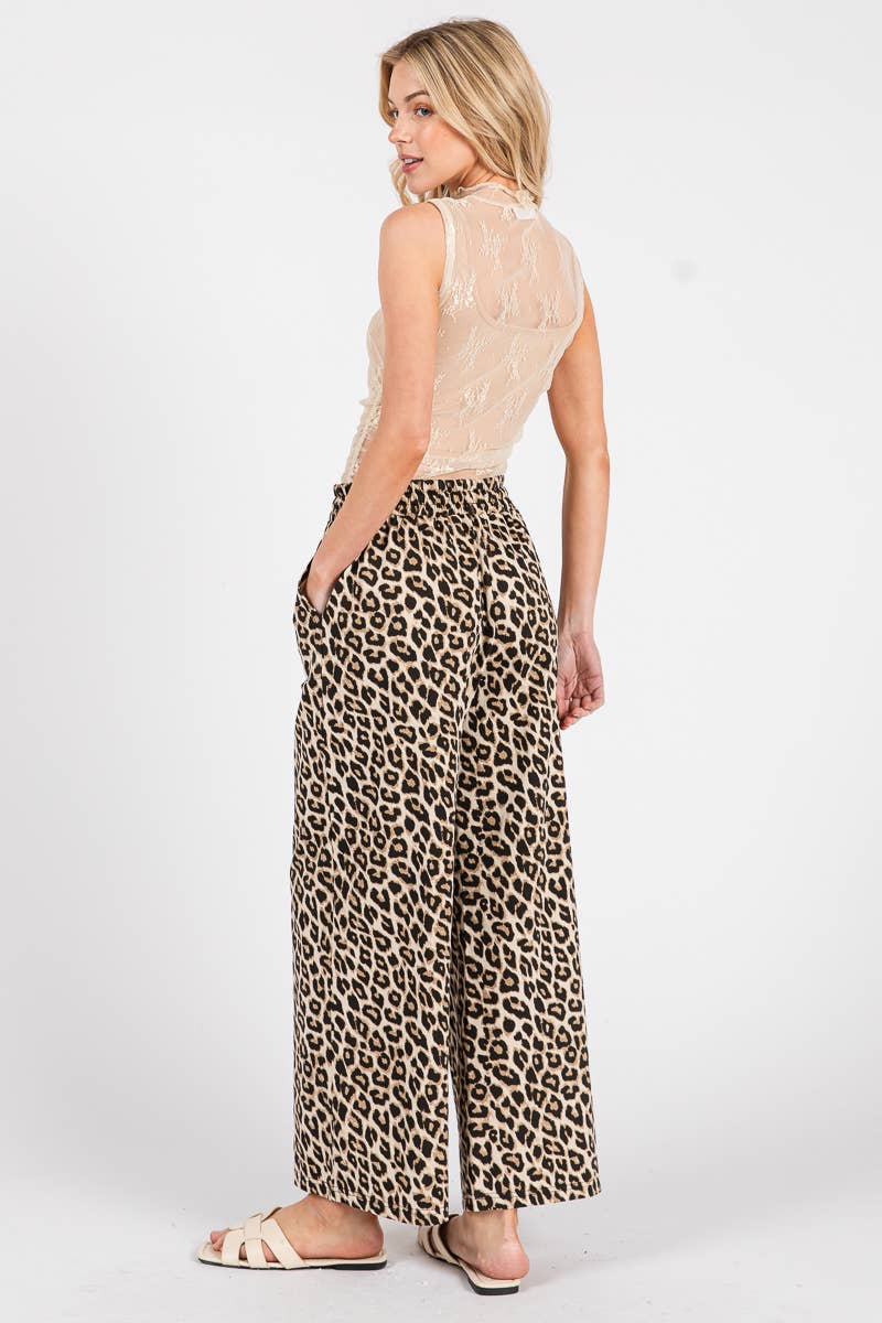 Cropped Leopard Wide Leg Pants