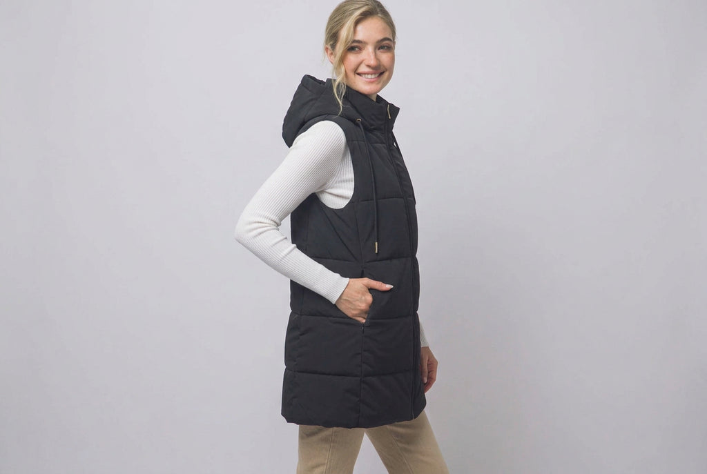 Everyday Essential Long Hooded Puffer Vest