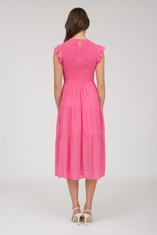 Pink Aura Smocked Midi