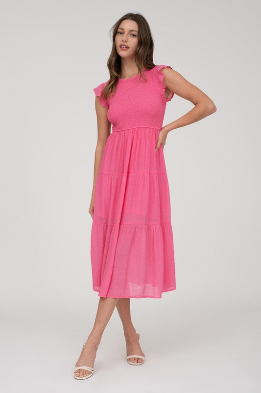 Pink Aura Smocked Midi