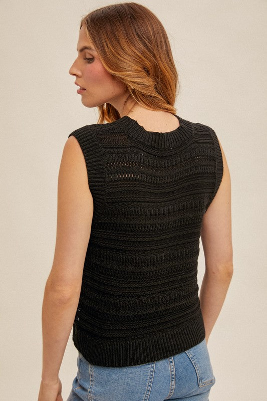 Black Textured Sweater Vest