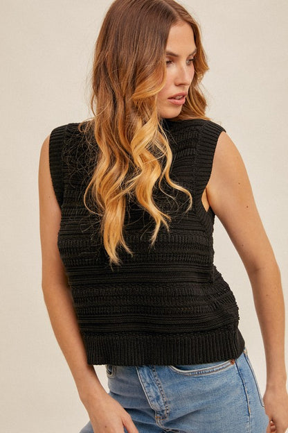 Textured Crew Neck Sweater Vest