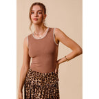 Caramel Contrast Stitch Ribbed Tank
