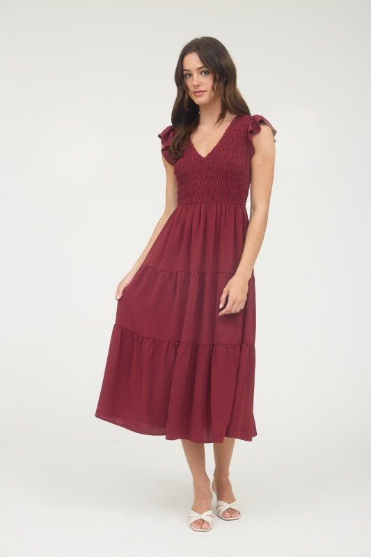 Everly Bordeaux Tiered Dress