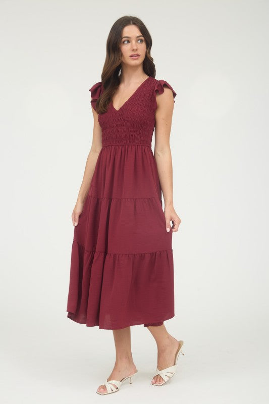 Everly Bordeaux Tiered Dress