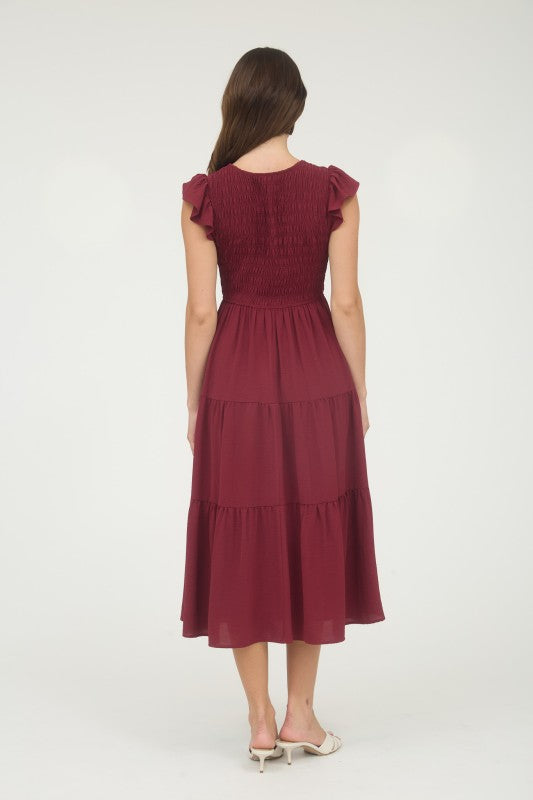 Everly Bordeaux Tiered Dress