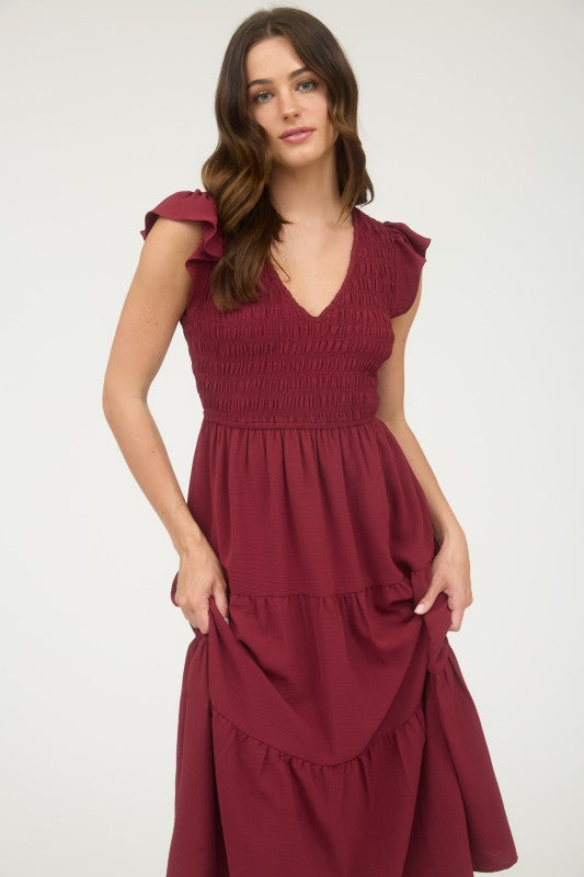 Everly Bordeaux Tiered Dress