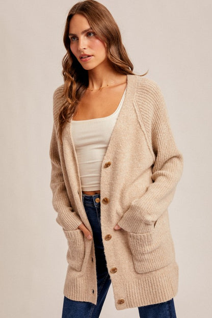 Raglan Sleeve Button Down Sweater Cardigan
