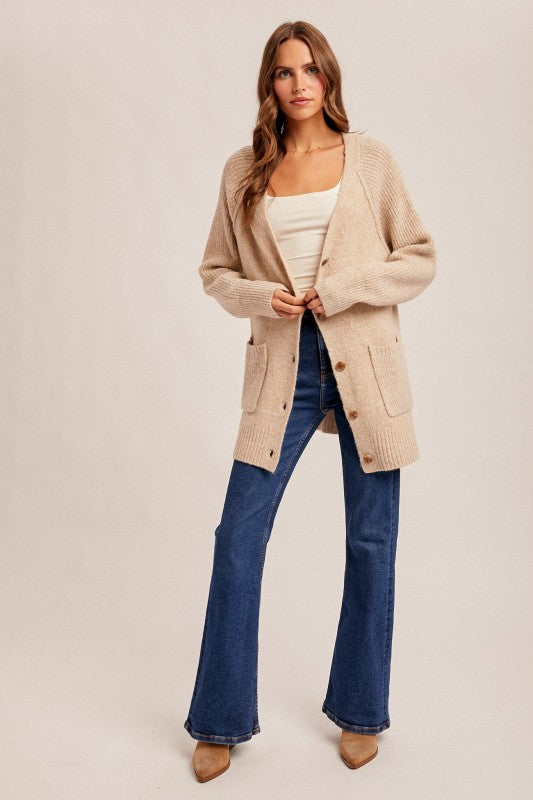 Raglan Sleeve Button Down Sweater Cardigan