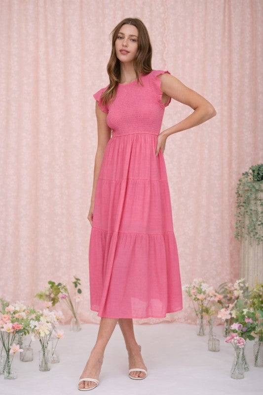 Pink Aura Smocked Midi