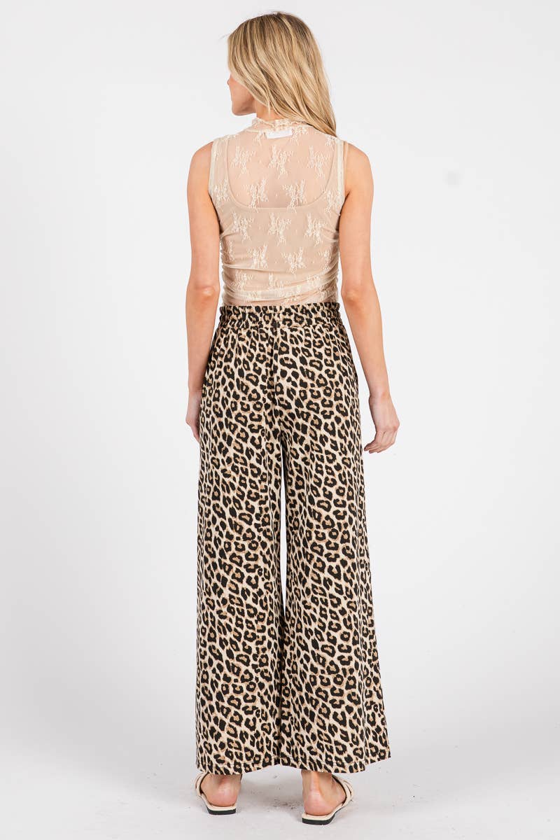 Cropped Leopard Wide Leg Pants