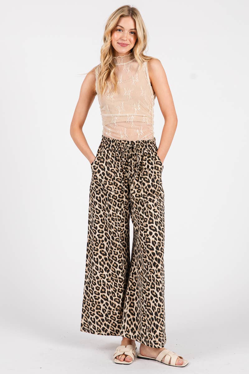 Cropped Leopard Wide Leg Pants