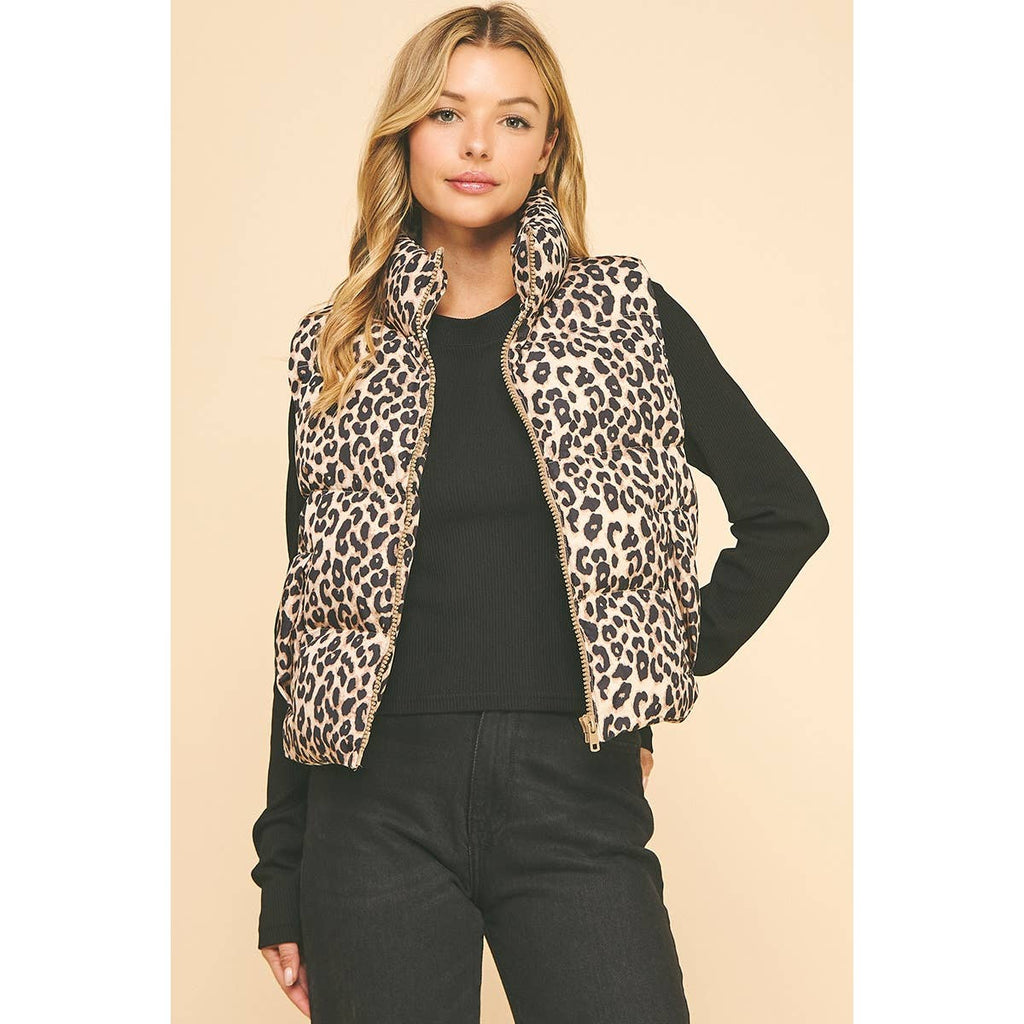 Chic Leopard Print Puffer Vest