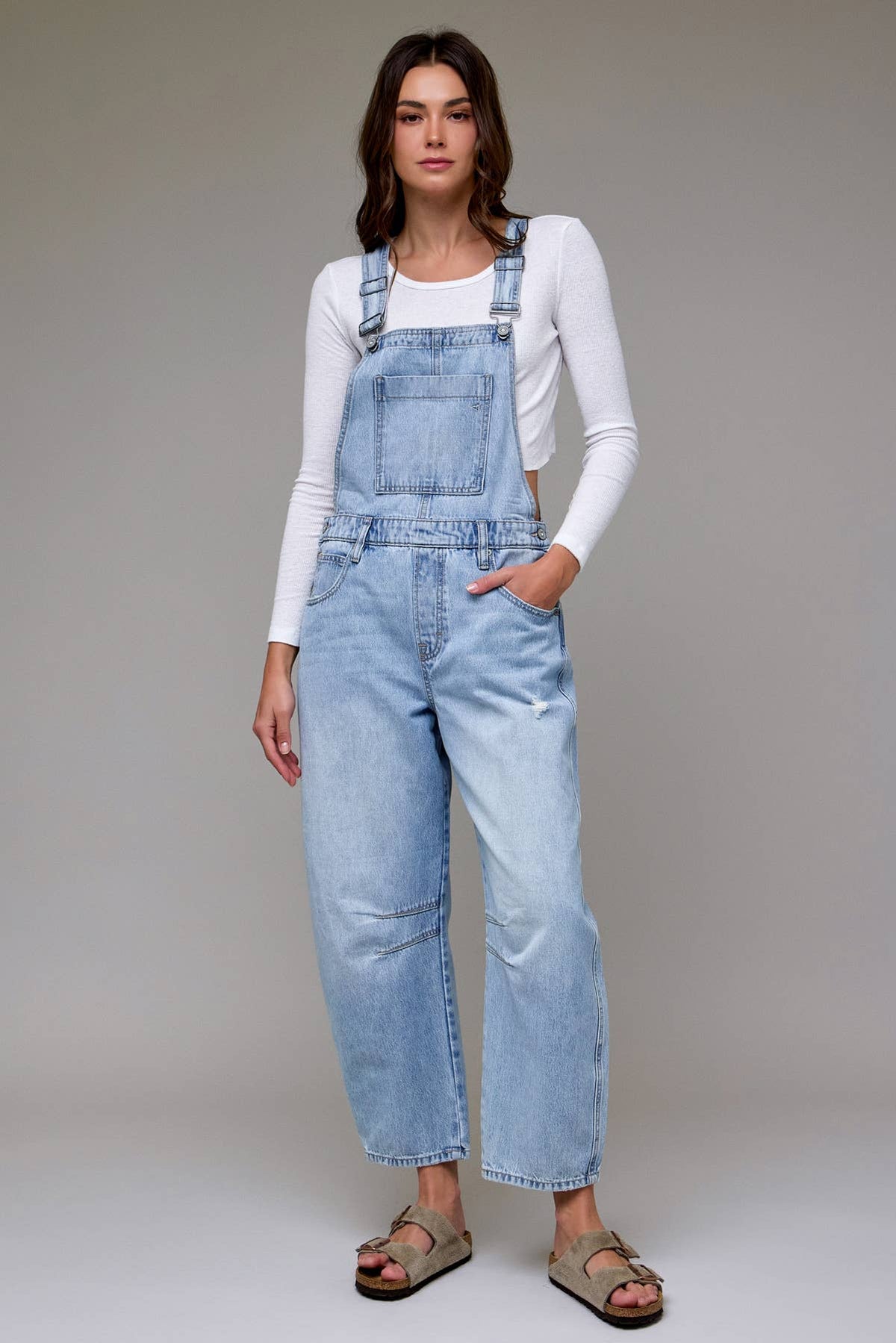Dylan Hidden Jeans | Light Wash Classic Barrel Cropped Overall