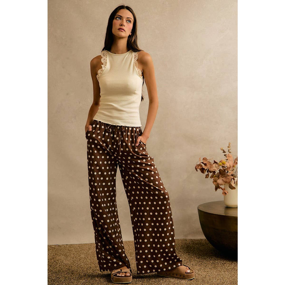 Cocoa Dot Wide Leg Pants