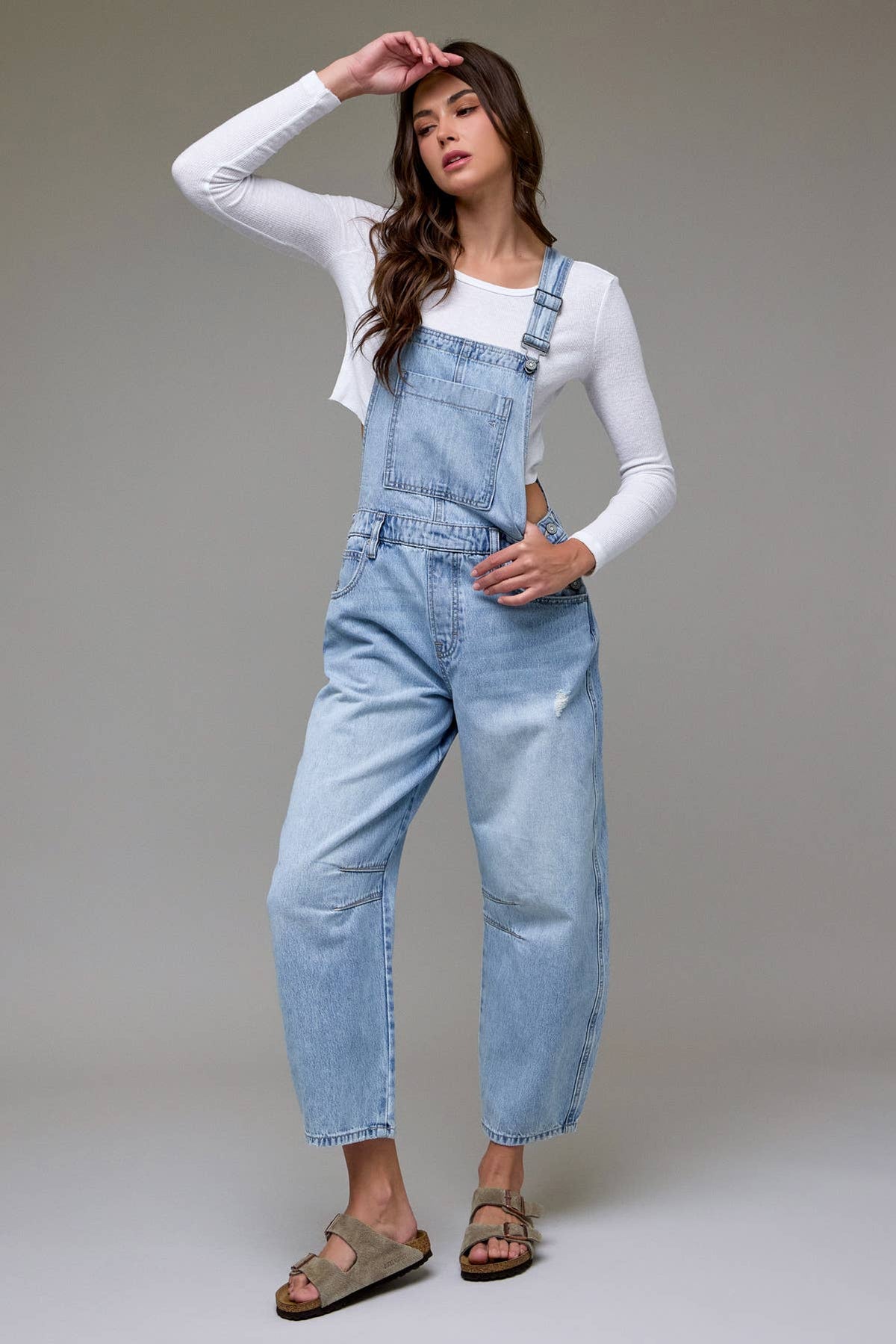 Dylan Hidden Jeans | Light Wash Classic Barrel Cropped Overall