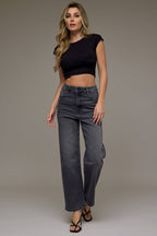 Ella Hidden Jeans | Charcoal High Rise Wide Straight