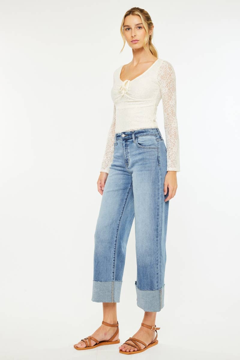 Kan Can Denim | High Rise Crop Medium Wash Wide Leg Jeans