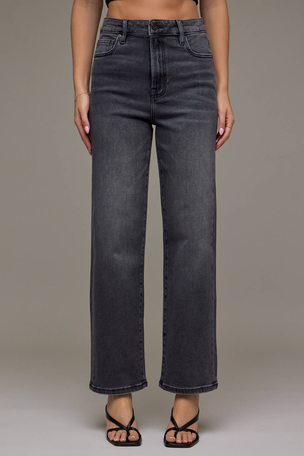 Ella Hidden Jeans | Charcoal High Rise Wide Straight