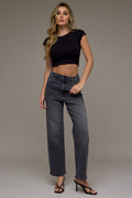 Ella Hidden Jeans | Charcoal High Rise Wide Straight