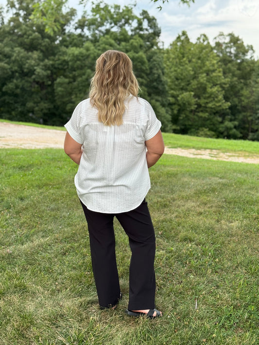 Plus Pinstripe Short Sleeve Collared Shirt