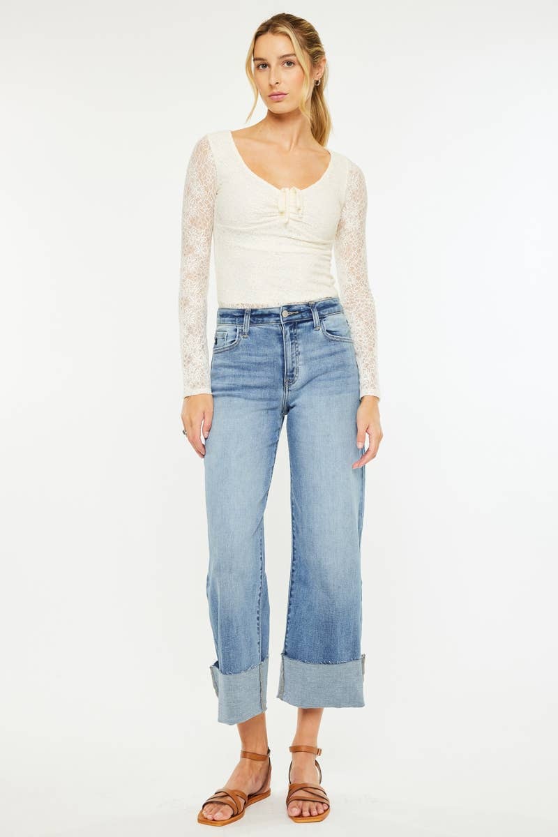 Kan Can Denim | High Rise Crop Medium Wash Wide Leg Jeans