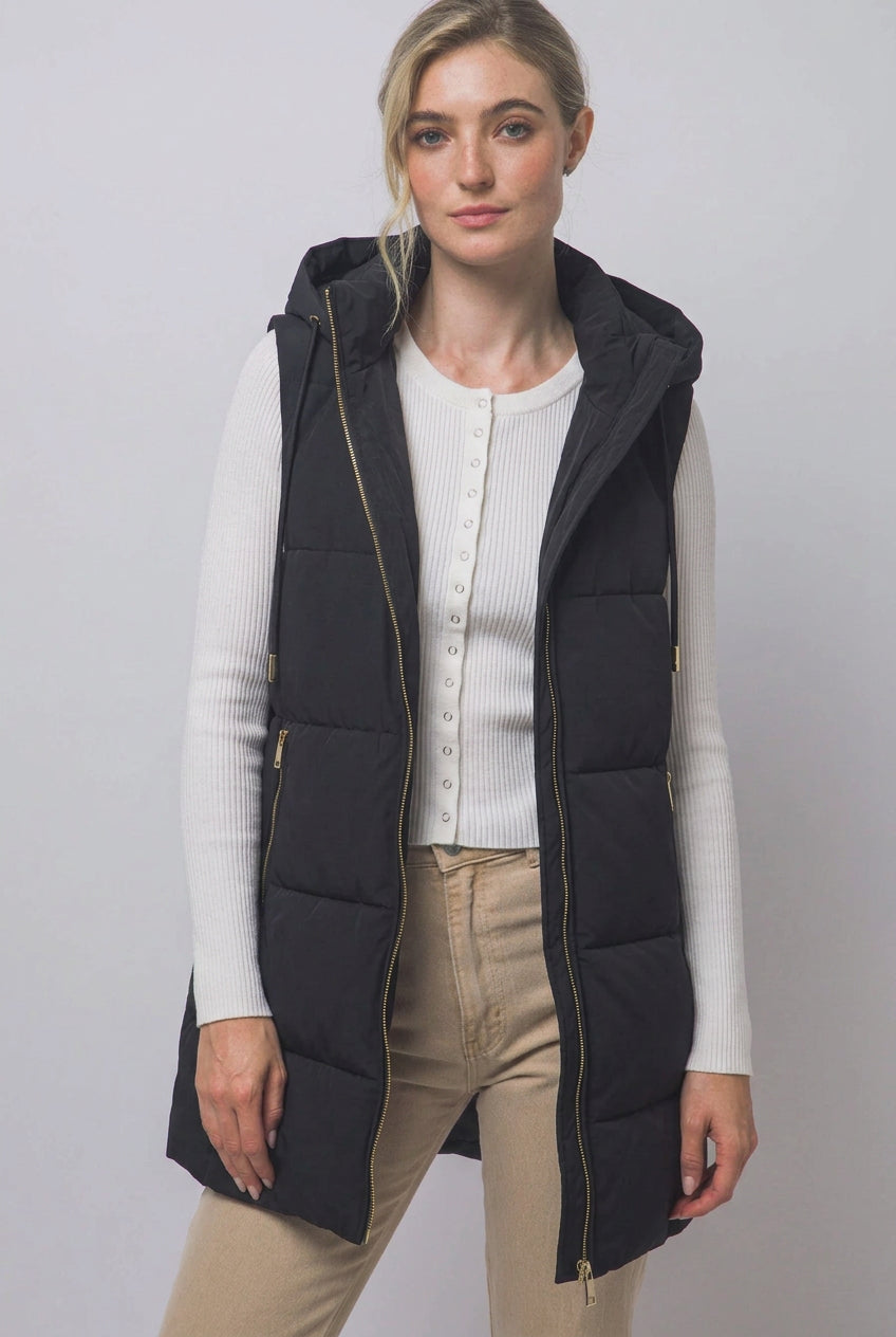 Everyday Essential Long Hooded Puffer Vest
