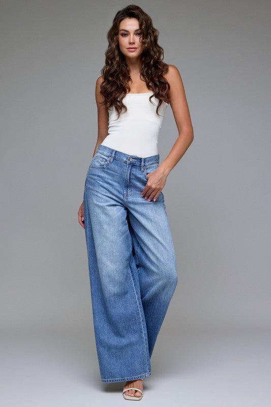 Nori Hidden Jeans | Medium Wash Clean Super Soft Wide Leg