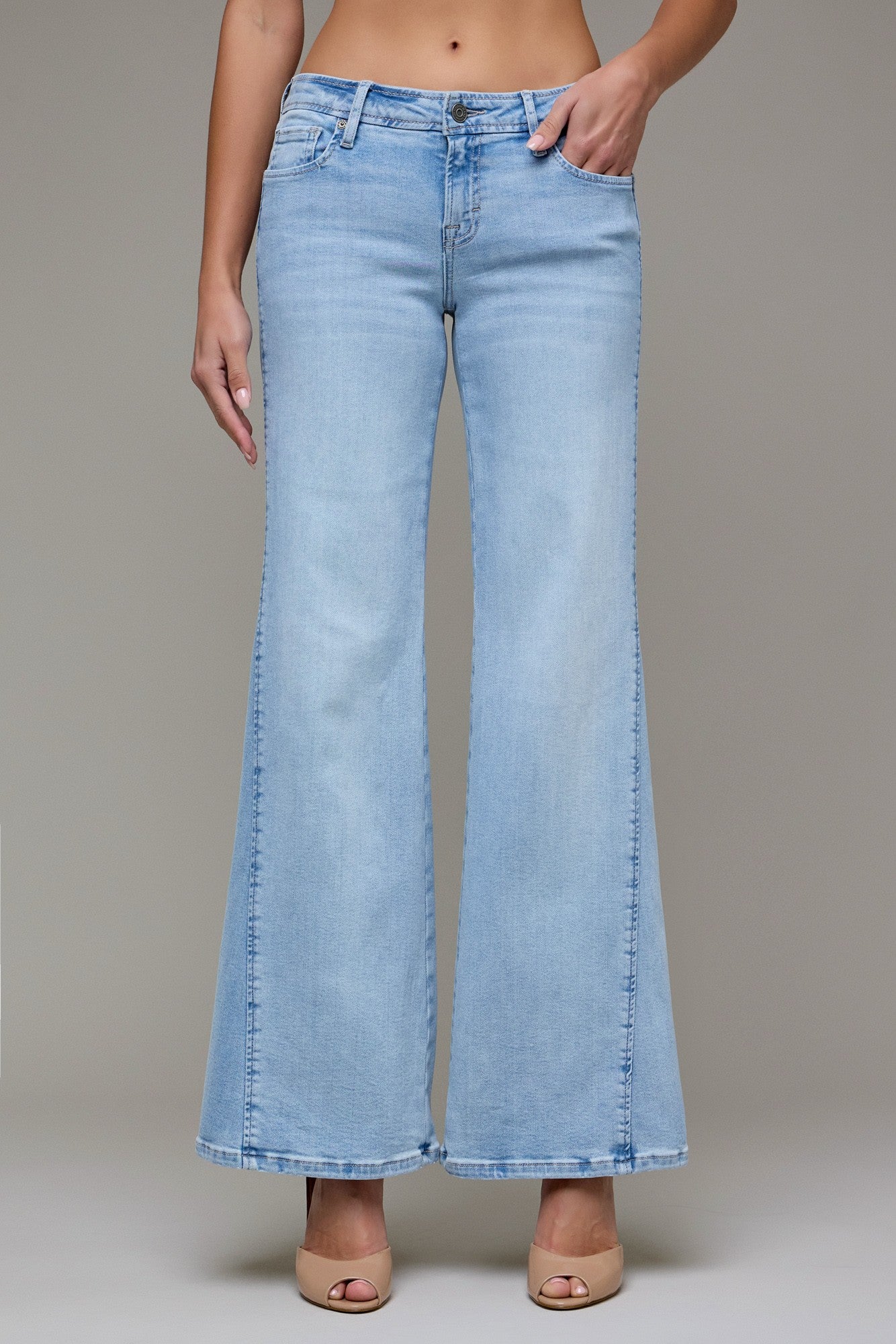 Happi Hidden Jeans | Light Wash Stretch Low Rise Comfort Flare