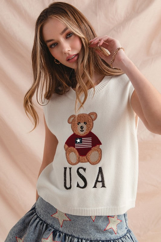 USA Embroidered Sweater Tank