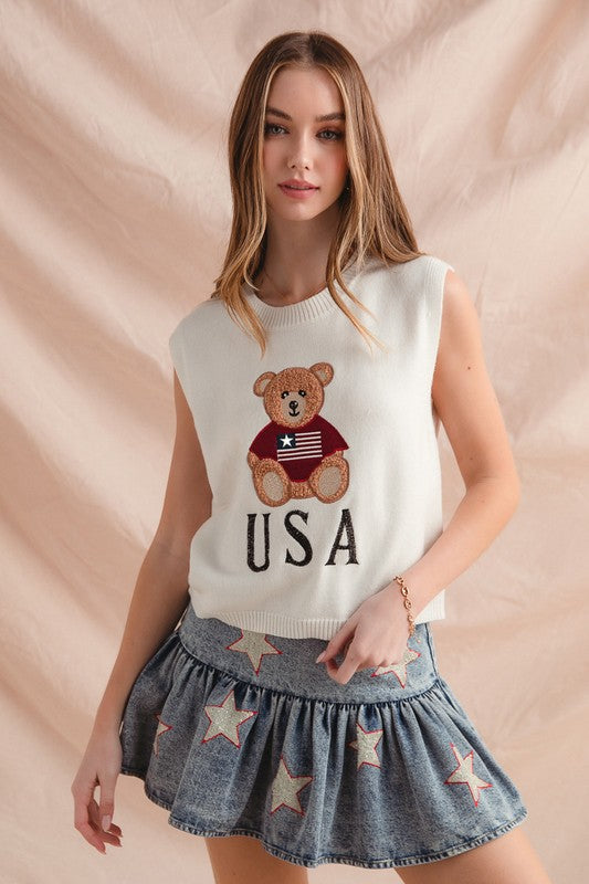 USA Embroidered Sweater Tank