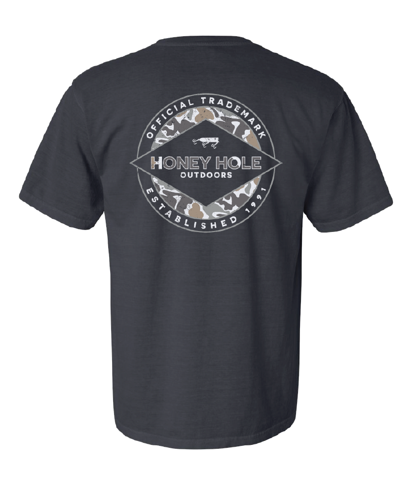 Honey Hole™ Trademark Tee – Graphite Camo Back Print