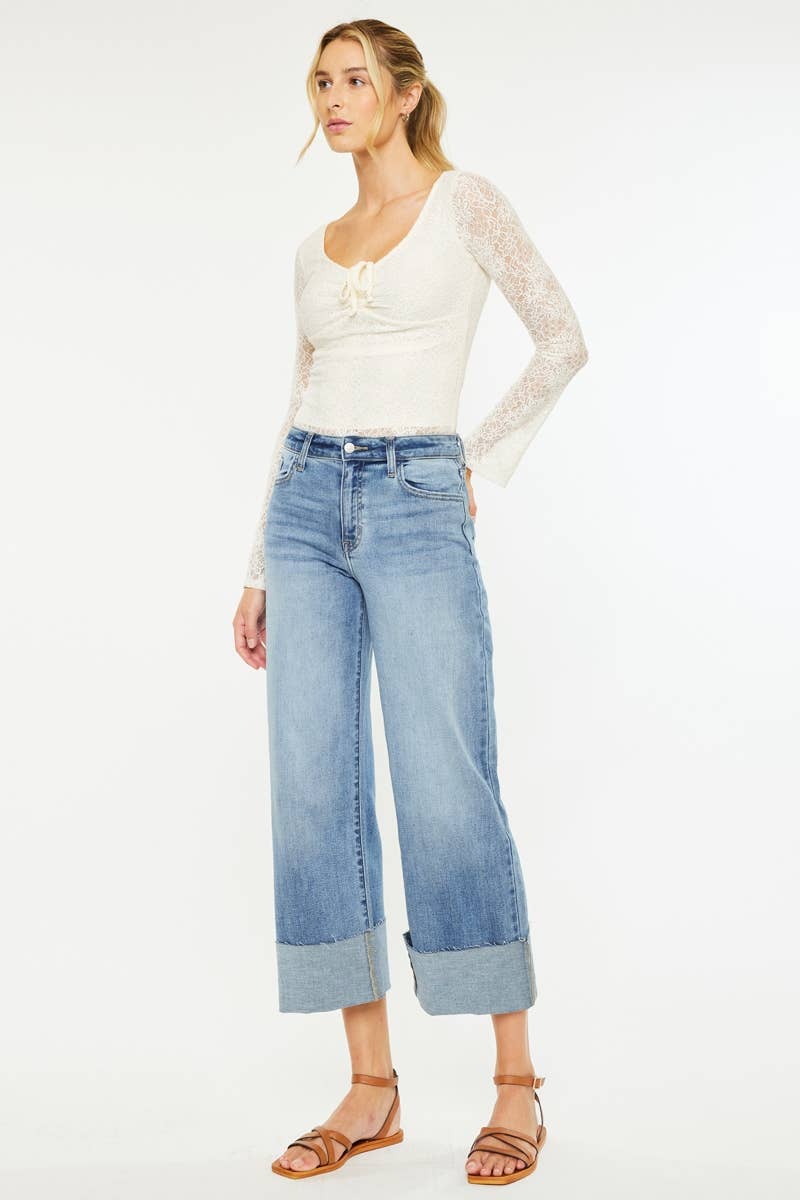 Kan Can Denim | High Rise Crop Medium Wash Wide Leg Jeans