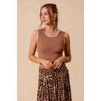 Caramel Contrast Stitch Ribbed Tank