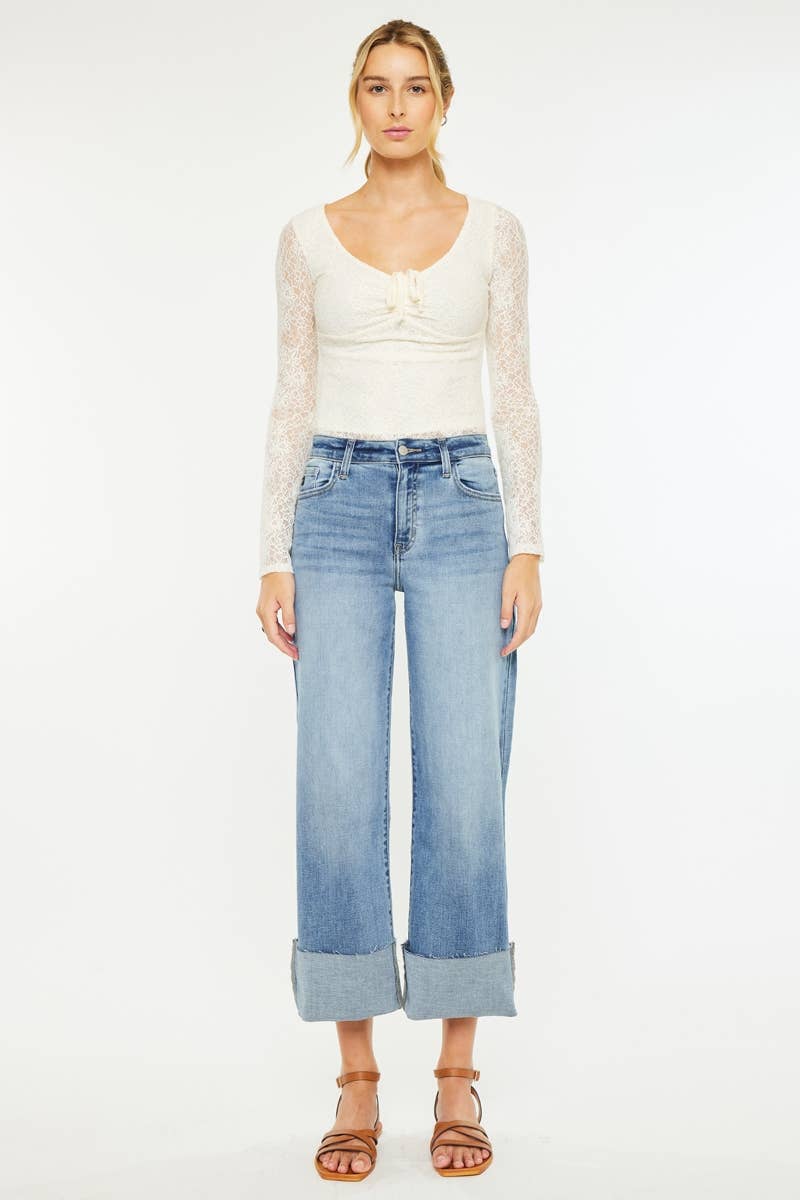 Kan Can Denim | High Rise Crop Medium Wash Wide Leg Jeans