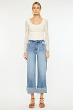 Kan Can Denim | High Rise Crop Medium Wash Wide Leg Jeans