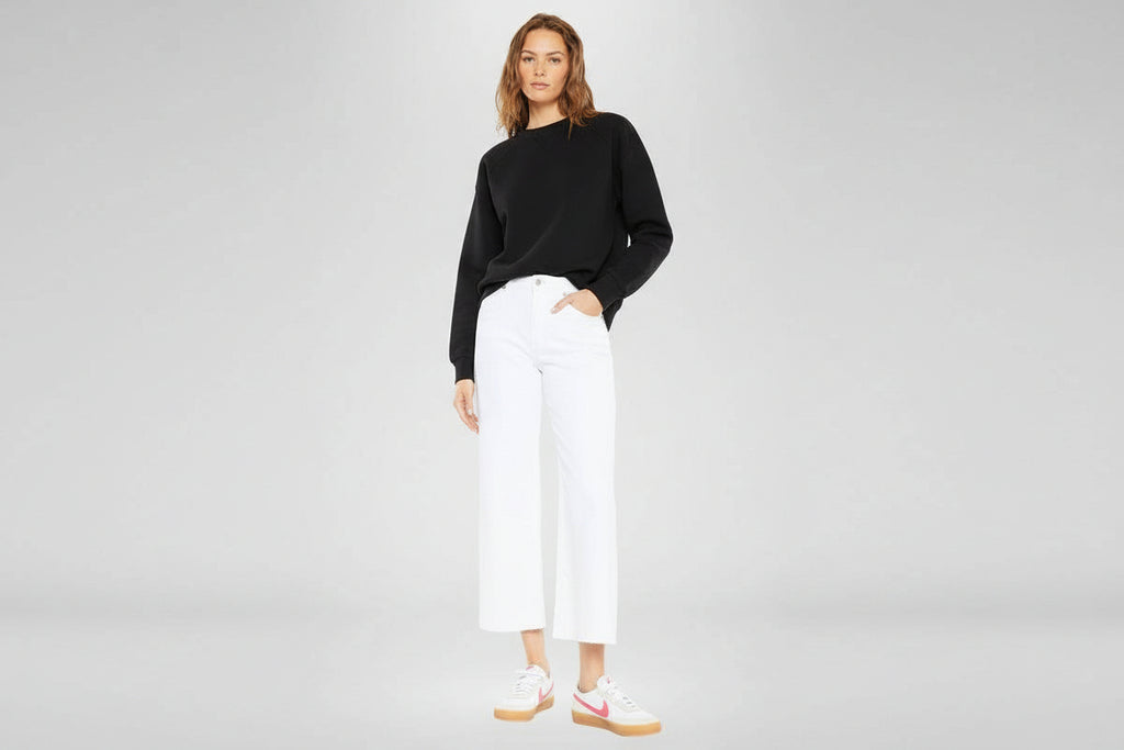 Kan Can Denim | High Rise White Crop Wide Leg Jeans