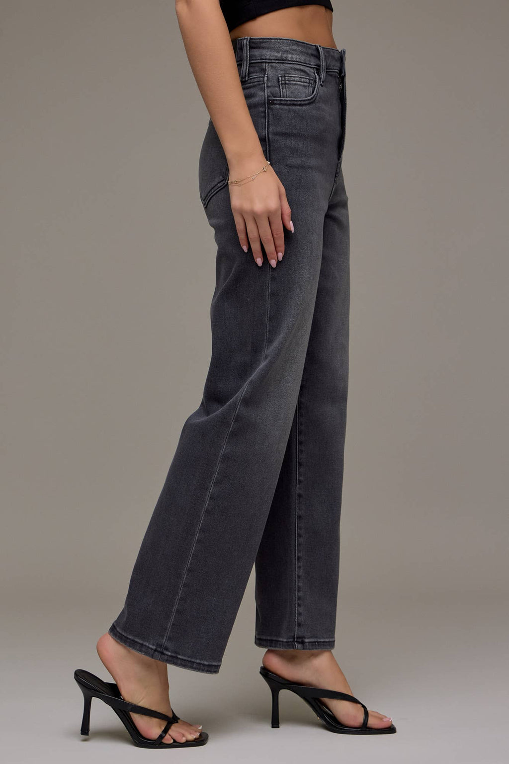 Ella Hidden Jeans | Charcoal High Rise Wide Straight