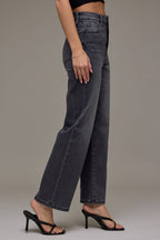 Ella Hidden Jeans | Charcoal High Rise Wide Straight