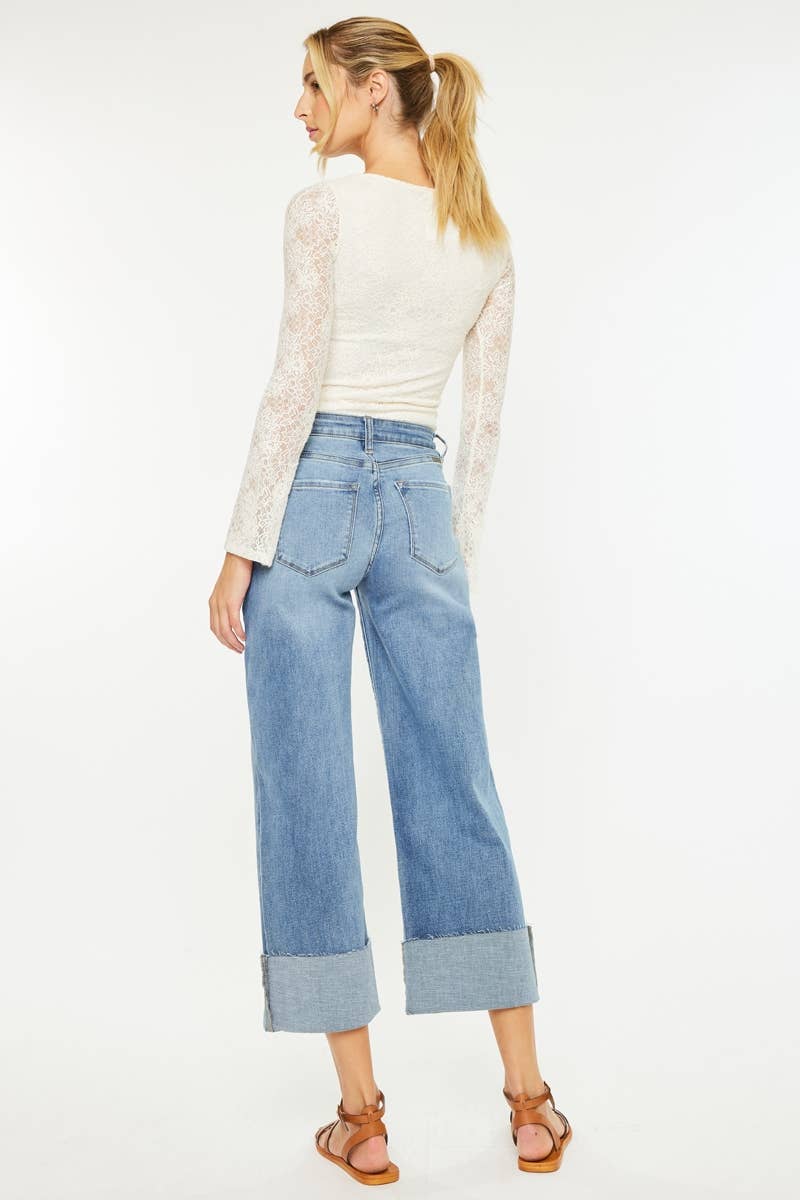 Kan Can Denim | High Rise Crop Medium Wash Wide Leg Jeans
