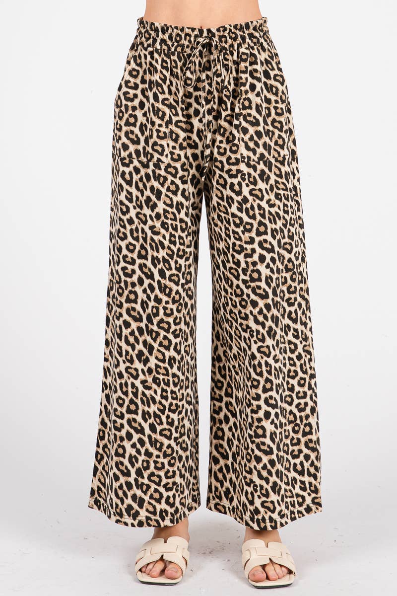 Cropped Leopard Wide Leg Pants
